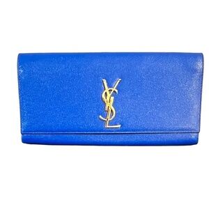 YSL Saint Laurent Classic Monogram Long Clutch In Blue Leather